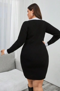 Kadın Uzun Kollu V Yakalı Kısa Triko Elbise