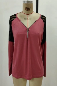 Kadın Uzun Kollu Yakadan Fermuarlı Viskon Bluz