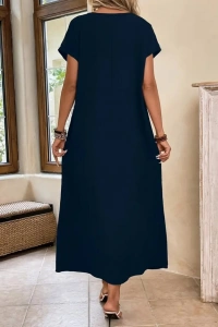 Kadın Uzun Kollu Yakası Açık Viskon Elbise