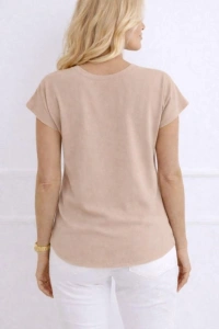 Kadın V Yaka Kısa Kol Dokuma Viskon Kumaş Bluz