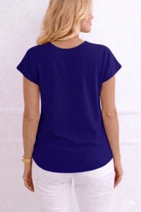 Kadın V Yaka Kısa Kol Dokuma Viskon Kumaş Bluz