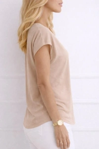 Kadın V Yaka Kısa Kol Dokuma Viskon Kumaş Bluz