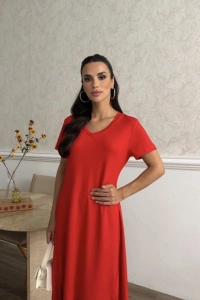 Kadın V Yaka Yırtmaç Detaylı Midi Boy Elbise