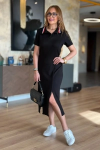 Kadın Yaka Ribanalı Çift Yırtmaçlı Elbise