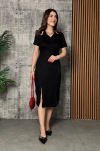 Kadın Yaka Ribanalı Çift Yırtmaçlı Elbise