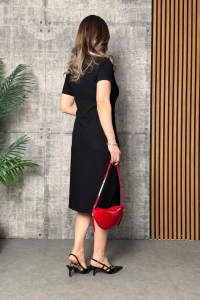 Kadın Yaka Ribanalı Çift Yırtmaçlı Elbise