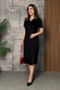 Kadın Yaka Ribanalı Çift Yırtmaçlı Elbise