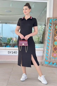 Kadın Yaka Ribanalı Çift Yırtmaçlı Elbise