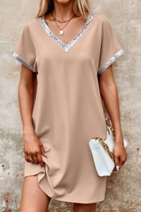 Kadın Yaka Ve Kol Pul Payet şeritli Ithal Krep Elbise