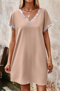 Kadın Yaka Ve Kol Pul Payet şeritli Ithal Krep Elbise