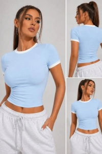 Kadın Yanı Lastik Detay Ribanalı Viskon Kumaş Bluz