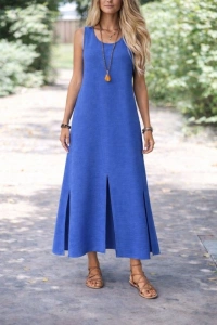 Kadın Yırtmaç Detay Kolsuz Maxi Boy Elbise