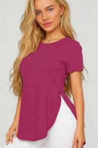 Kadın Yırtmaç Detaylı Viskon Kumaş Bluz