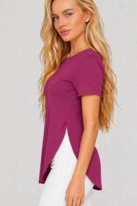 Kadın Yırtmaç Detaylı Viskon Kumaş Bluz