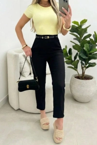 Kadın Yüksek Bel Kemersiz Ithal Krep Pantolon