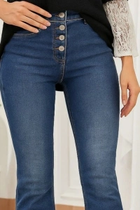 Kadın Yüksek Bel önden Düğmeli Cep Detay Ispanyol Paça Denim Pantolon