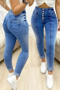 Kadın Yüksek Bel önden Düğmeli Jean Pantolon