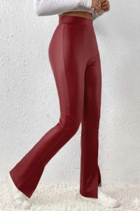 Kadın Yüksek Bel önden Yırtmaçlı Deri Tayt