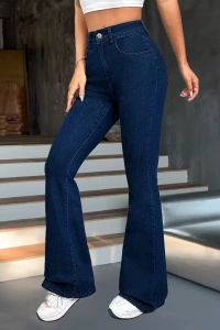 Kadın Yüksek Bel Paçaya Doğru Geniş Kot Pantolon