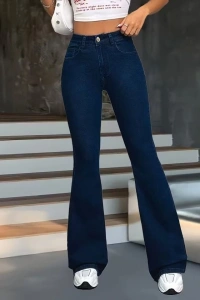 Kadın Yüksek Bel Paçaya Doğru Geniş Kot Pantolon