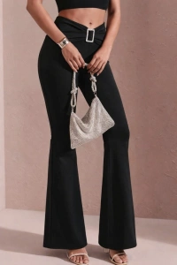 Kadın Yüksek Bel Tokalı Ispanyol Paçalı Dalgıç Pantolon