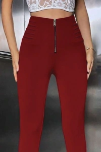 Kadın Yüksek Belli önden Fermuar Ve Nervur Detaylı Dalgıç Tayt