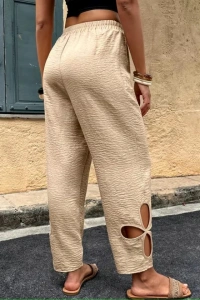 Kadın Yüksel Beli Lastikli Yan Detayı çiçek Desenli Pantolon