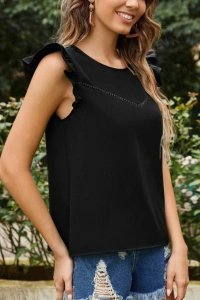 Kadın Yuvarlak Yaka Kolları Fırfırlı Krep Bluz