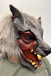 Kafaya Tam Geçmeli Lateks Dişli Ağzı Açık Kurt Maskesi