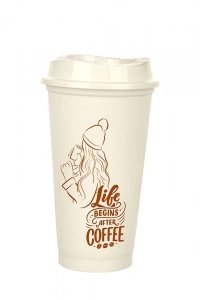 Kahve Bardağı - Kapaklı Krem 473 ml