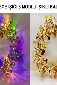 Kalp Püsküllü 3 Modlu LED Işıklı Taç Altın Renk