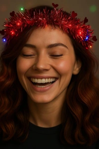 Kalp Püsküllü 3 Modlu LED Işıklı Taç Kırmızı Renk