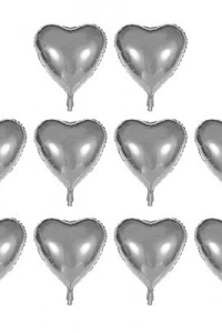 Kalp Şekilli Gümüş Renk Folyo Balon 45 cm 10 Adet