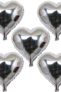 Kalp Şeklinde Folyo Balon 5 Adet 45 cm Gümüş Renk