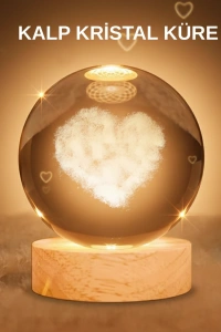 Kalpli Işıklı Cam Küre Ahşap Standlı Dekoratif Gece Lambası