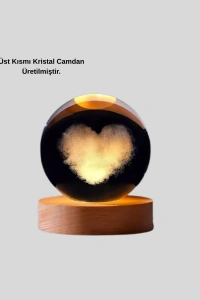 Kalpli Işıklı Cam Küre Ahşap Standlı Dekoratif Gece Lambası