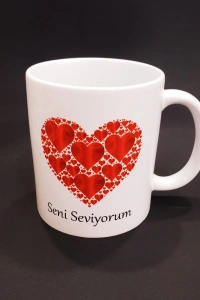 Kalpli Seni Seviyorum Baskılı Kupa Bardak