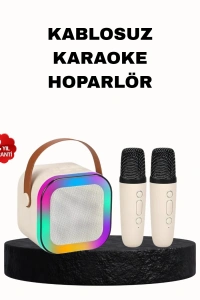 Karaoke Hoparlör Taşınabilir Çift Mikrofonlu ve LED Işıklı Bluetooth 5.0
