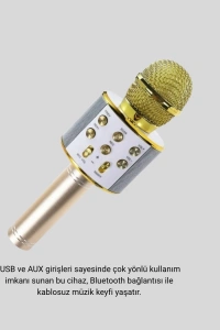 Karaoke Mikrofonu Bluetooth USB AUX Girişli Yankı Efektli
