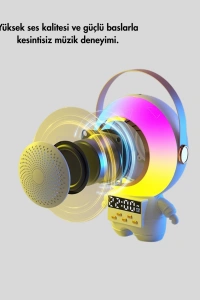 Karaoke Özellikli Astronot Bluetooth Hoparlör Kablosuz Mikrofonlu