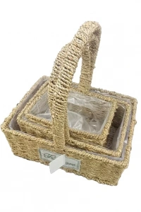 Kare Doğal Hasır Sepet Seti - 3lü