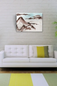 Karlı Dağlar Gri Bulutlar Yağlıboya Kanvas Tablo 50 x 70