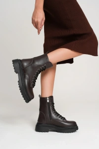 Karma Özel Tasarım Kışlık Acı Kahve Kalın Tabanlı Kadın Bot