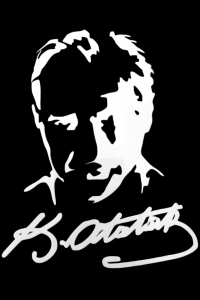 K.Atatürk Silüetli İmzalı Oto Sticker Beyaz 19x15cm