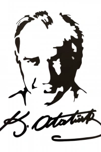 K.Atatürk Silüetli İmzalı Oto Sticker Siyah 19x15cm