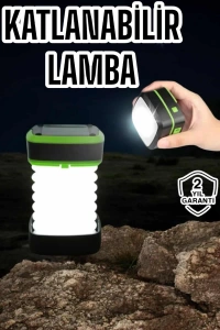 Katlanabilir Kamp Lambası Solar Fener Görünümlü 3 Kademeli Şarjlı
