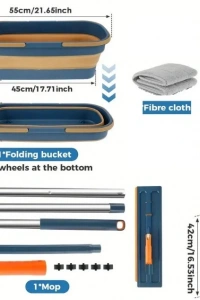 Katlanabilir Temizlik Mopu ve Tekerlekli Kova Seti