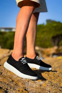 KB-042  Kuback Bağcıklı  Siyah Deri Tozu Beyaz Taban Günlük Erkek Ayakkabı