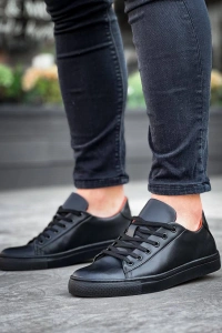 KB-122  Kuback Siyah Cilt Siyah Yüksek Taban Bağcıklı Günlük Erkek Ayakkabı