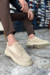 KB-703 Kuback Bej Süet Lastikli Günlük Erkek Ayakkabı